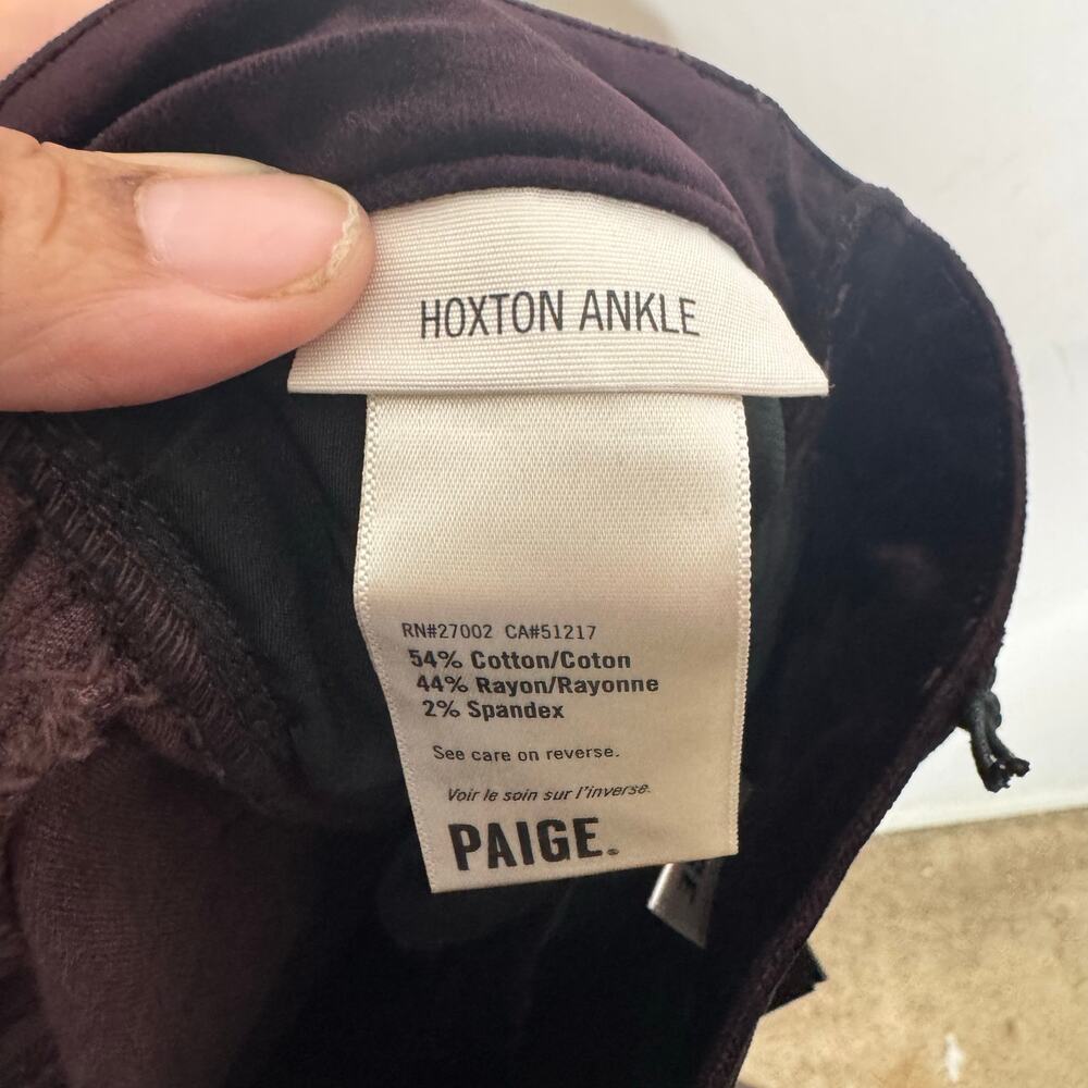 PAIGE Hoxton Ankle Velvet Pants Sz 24 Burgundy High Rise Skinny‎ NWT - Picture 10 of 14